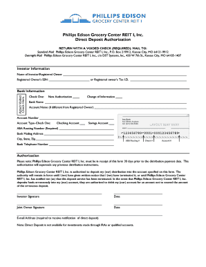 Phillips Edison Grocery Center REIT I Direct Deposit Authorization