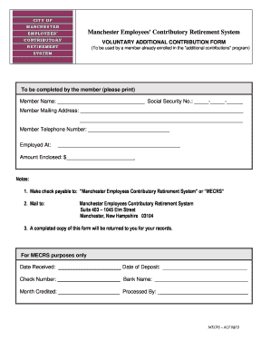 Manchester Employees' Contributory Retirement System Additional Contribution Form
