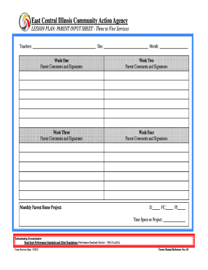 Parent Input Sheet Lesson Plan