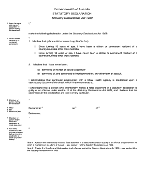 Australia Statutory Declaration Form