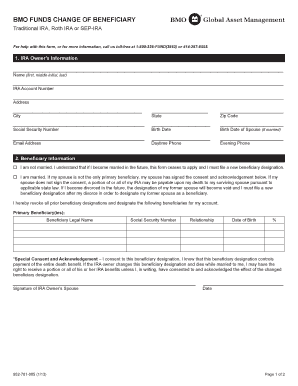 BMO Funds Change of Beneficiary Form