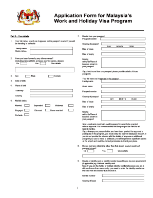 Malaysia Work and Holiday Visa Application Form
