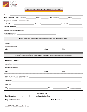 Official Transcript Request AA.007