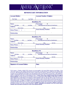Payable on Death Account Beneficiary Form