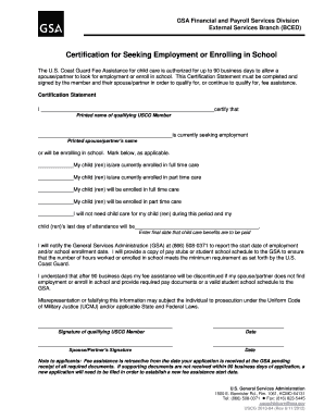 USCG Child Care Fee Assistance Certification