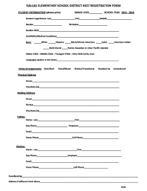 Dallas Elementary School District Registration Form