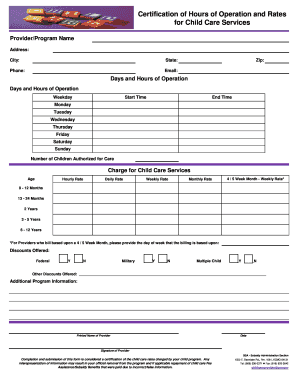 Child Care Services Certification Form