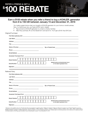 KOHLER Generator Referral Rebate Form