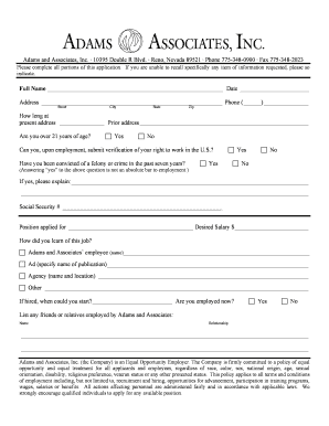 Adams and Associates Employment Application