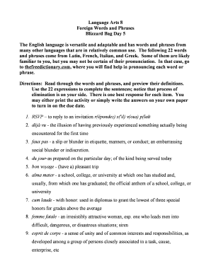 Foreign Words and Phrases Worksheet