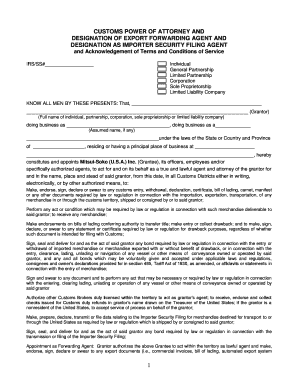 Customs Power of Attorney and Designation of Export Forwarding Agent