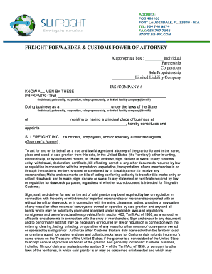 Freight Forwarder Customs Power of Attorney