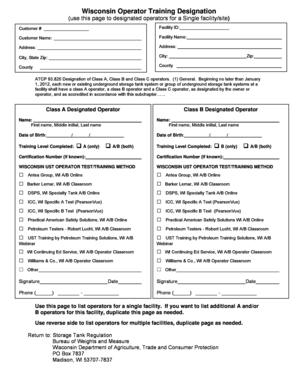 Wisconsin Operator Training Designation Form