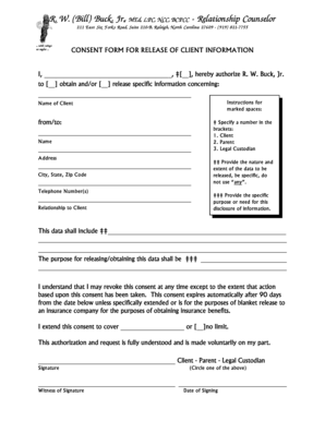 Consent Form for Release of Client Information