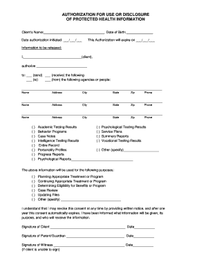 Authorization for Use or Disclosure of Protected Health Information