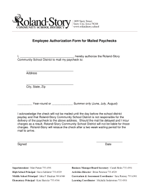 Employee Authorization Form for Mailed Paychecks