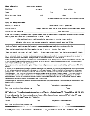 Physical Therapy Intake Form