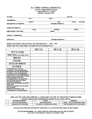 Pet Medical History Form