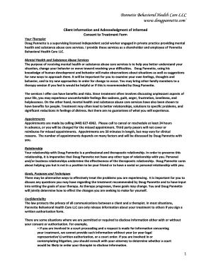 Client Information and Acknowledgment of Informed Consent to Treatment Form