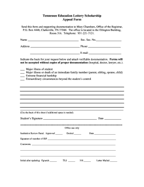 Tennessee Education Lottery Scholarship Appeal Form