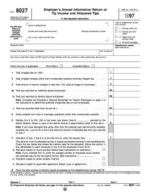 Form 8027 Tip Income and Allocated Tips