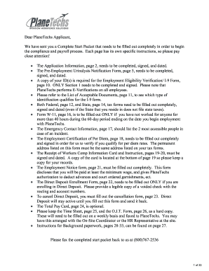 PlaneTechs Employment Start Packet