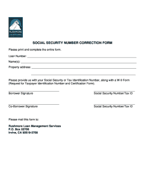 Social Security Number Correction Form