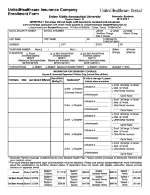 UnitedHealthcare Student Dental Insurance Enrollment Form
