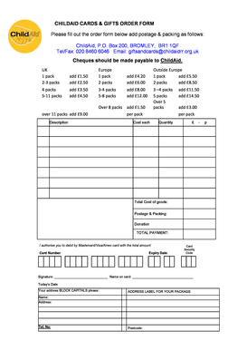 ChildAid Cards & Gifts Order Form