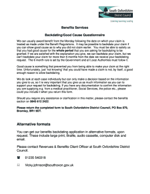 UK Housing Benefit Backdating Questionnaire