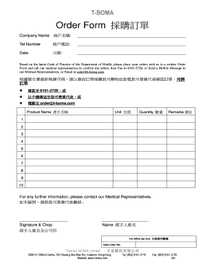 T-BOMA Medical Order Form