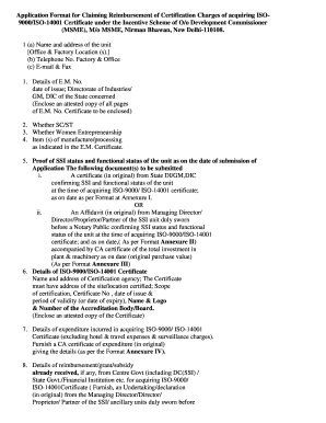 ISO Certification Reimbursement Application