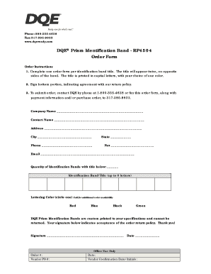 DQE Prism Identification Band Order Form