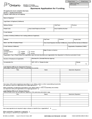 Ontario Sponsors Application for Funding