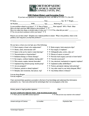 MRI Patient History and Screening Form