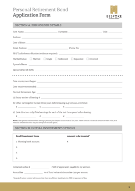 Personal Retirement Bond Application Form