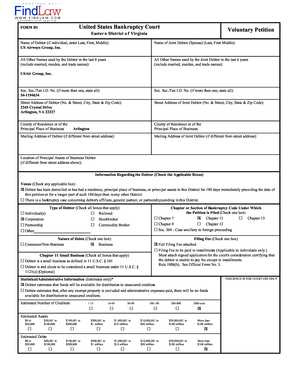 US Bankruptcy Court Voluntary Petition Form B1