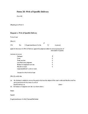 Writ of Specific Delivery Form 20