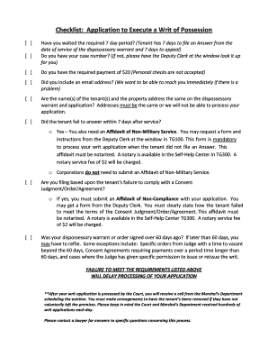 Application to Execute a Writ of Possession