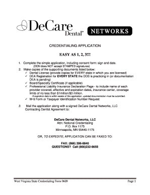 West Virginia Dental Credentialing Application