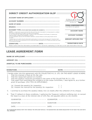 Direct Credit Authorization Slip