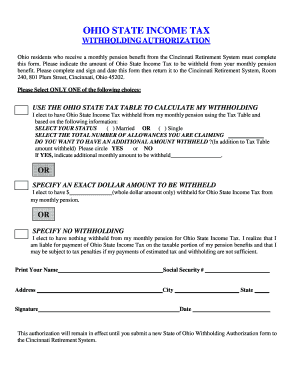 Ohio State Income Tax Withholding Authorization