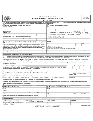 Utah Duplicate Title Application
