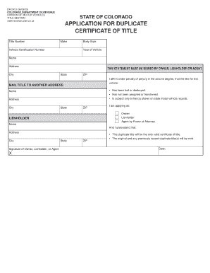Colorado Duplicate Title Application