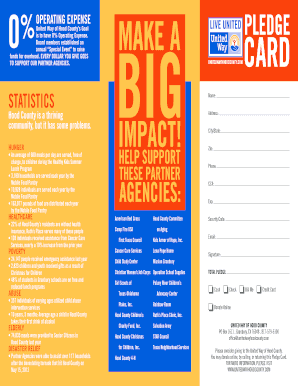 United Way of Hood County Donation Pledge Card