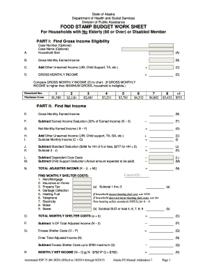 Alaska Food Stamp Budget Worksheet