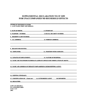 Supplemental Declaration for Unaccompanied Household Effects