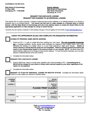 Pennsylvania Cosmetology License Change Form