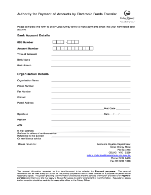 Authority for Payment of Accounts by Electronic Funds Transfer