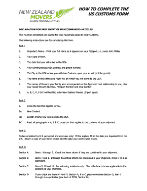 US Customs Form 3299